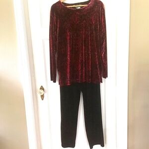 Vintage Velvet Pants Top Set Women’s Size M Black Red Paisley Elegant Classy